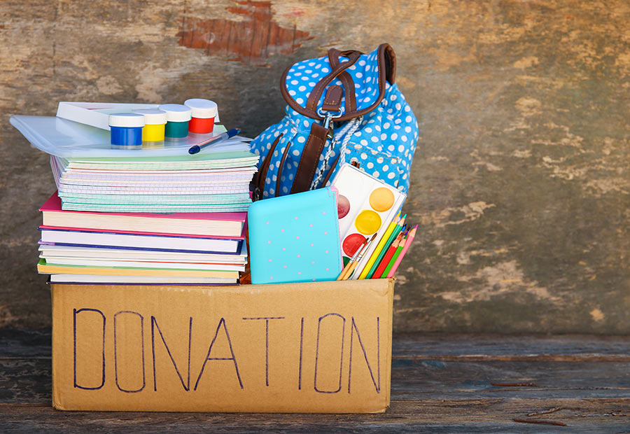 Donation box filled with school supplies