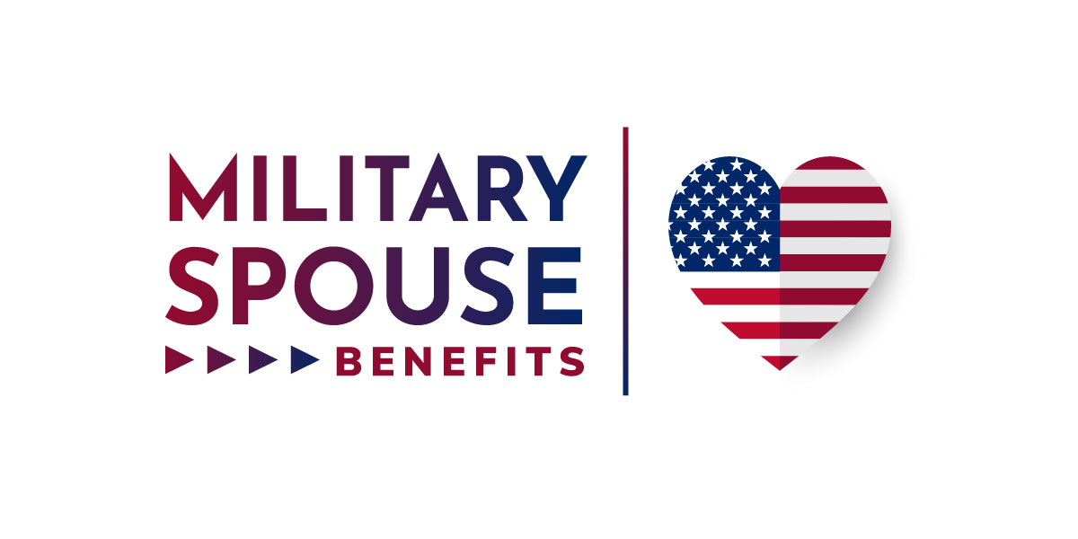 graphic with the words "military spouse benefits" on the left and a heart-shaped American flag on the right